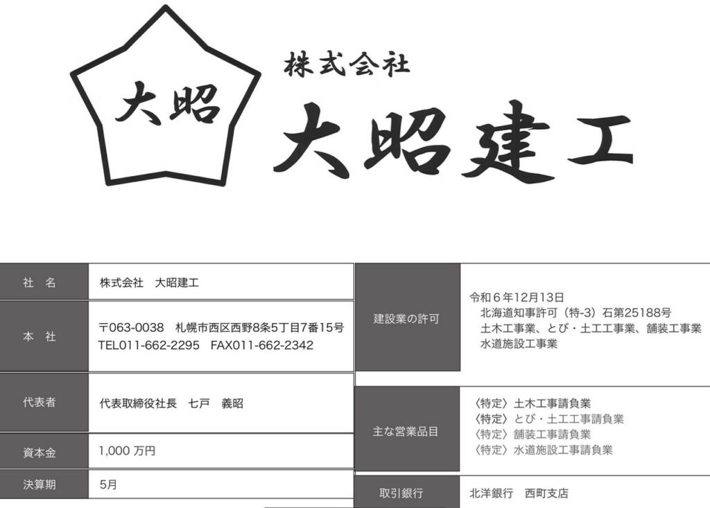 北海道札幌 花井組 大昭建工 資本金 虚偽疑惑